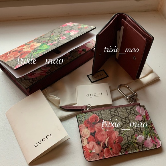 NEW: GUCCI GG supreme monogram blooms WALLET ON CHAIN (WOC) and CARD CASE only - Picture 6 of 13